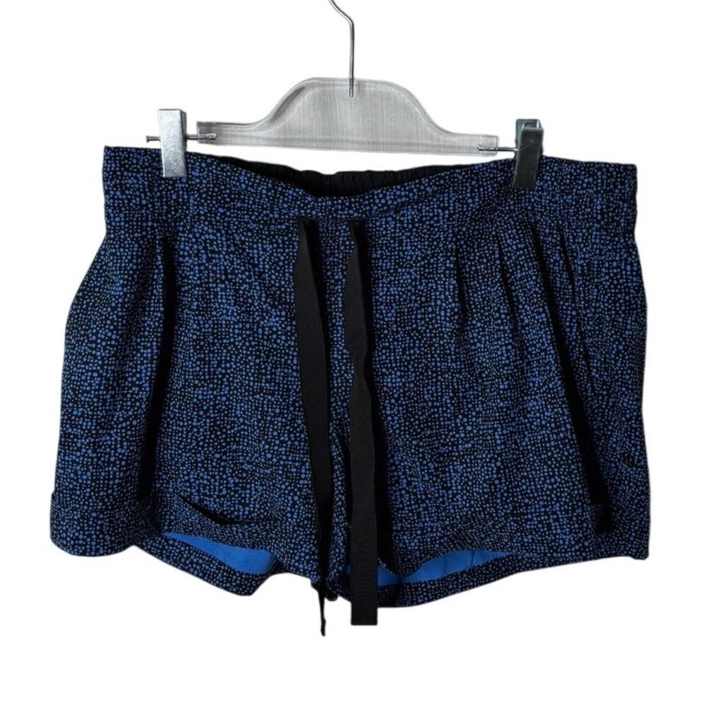 Lululemon Blue Black Dotted Athletic Running Gym Shorts Drawstring Pocket Sz 10
